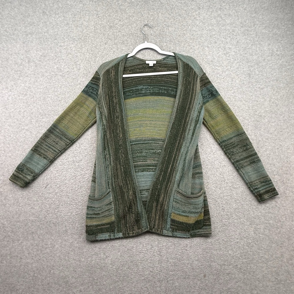 J Jill Women XS Multicolor Melange Knit Pockets Open Front Long Cardigan Sweater